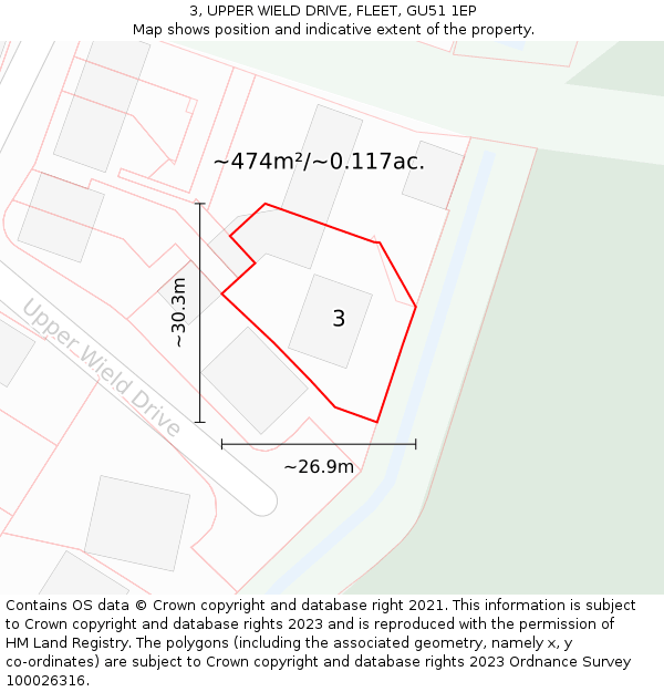 3, UPPER WIELD DRIVE, FLEET, GU51 1EP: Plot and title map