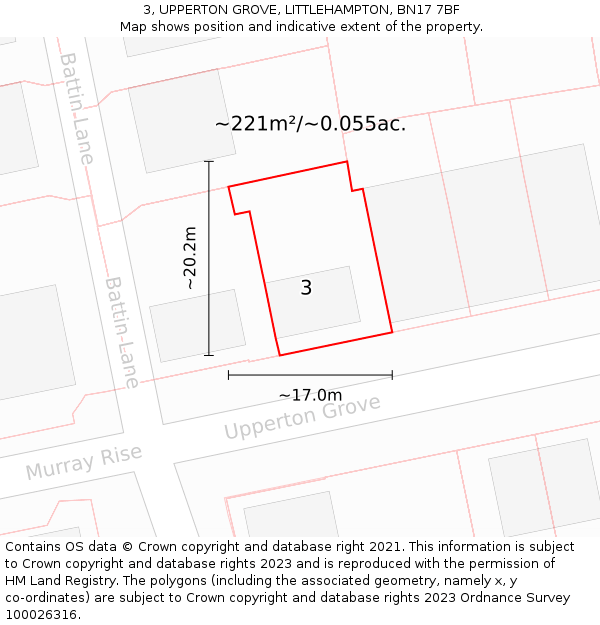 3, UPPERTON GROVE, LITTLEHAMPTON, BN17 7BF: Plot and title map