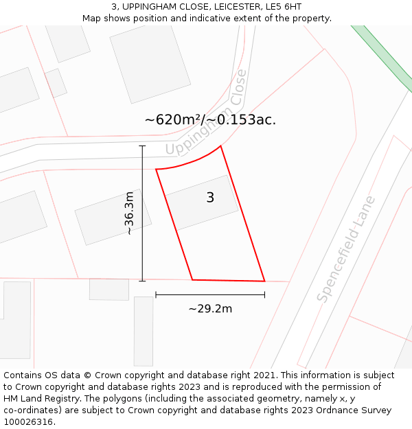 3, UPPINGHAM CLOSE, LEICESTER, LE5 6HT: Plot and title map
