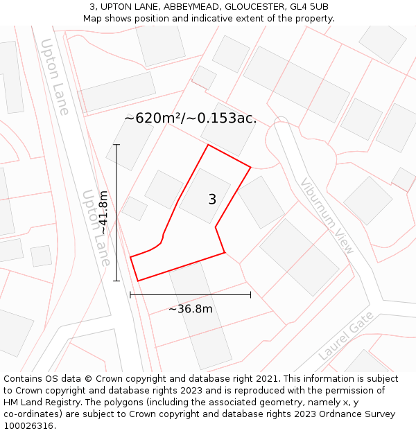 3, UPTON LANE, ABBEYMEAD, GLOUCESTER, GL4 5UB: Plot and title map