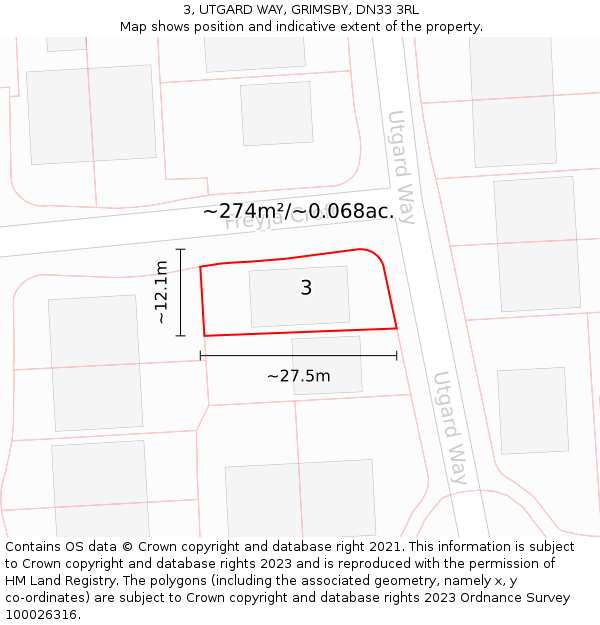 3, UTGARD WAY, GRIMSBY, DN33 3RL: Plot and title map