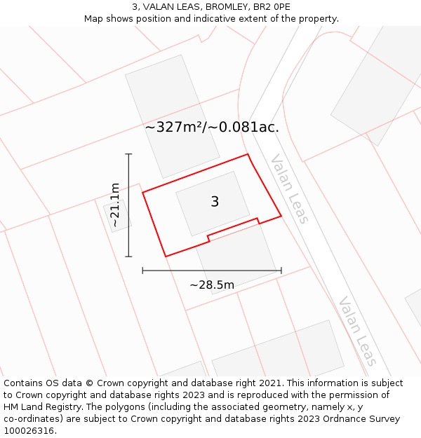 3, VALAN LEAS, BROMLEY, BR2 0PE: Plot and title map