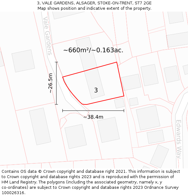 3, VALE GARDENS, ALSAGER, STOKE-ON-TRENT, ST7 2GE: Plot and title map