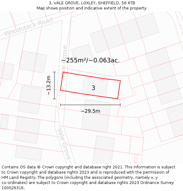 3, VALE GROVE, LOXLEY, SHEFFIELD, S6 6TB: Plot and title map