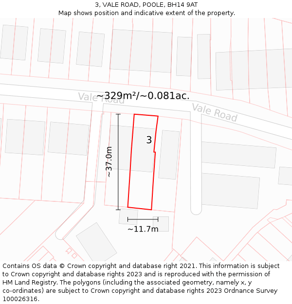 3, VALE ROAD, POOLE, BH14 9AT: Plot and title map