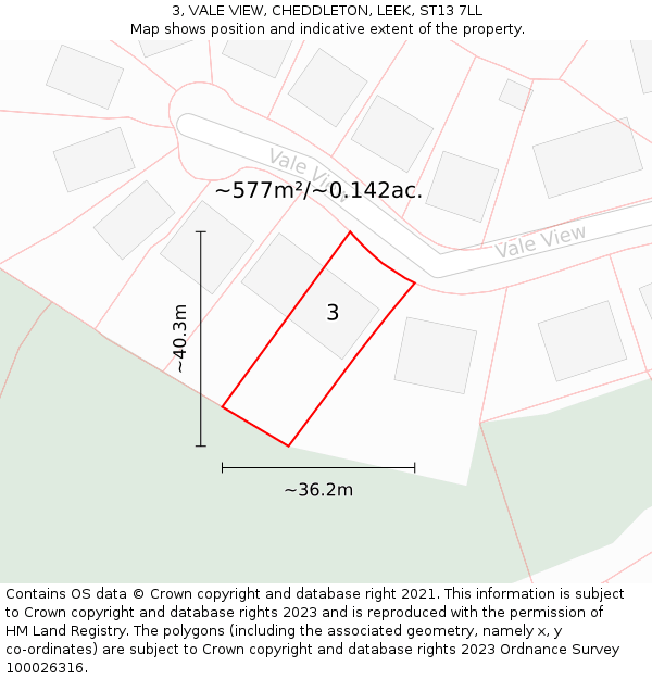 3, VALE VIEW, CHEDDLETON, LEEK, ST13 7LL: Plot and title map
