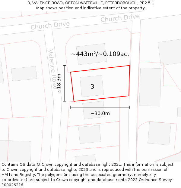 3, VALENCE ROAD, ORTON WATERVILLE, PETERBOROUGH, PE2 5HJ: Plot and title map
