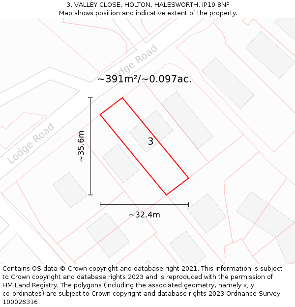 3, VALLEY CLOSE, HOLTON, HALESWORTH, IP19 8NF: Plot and title map