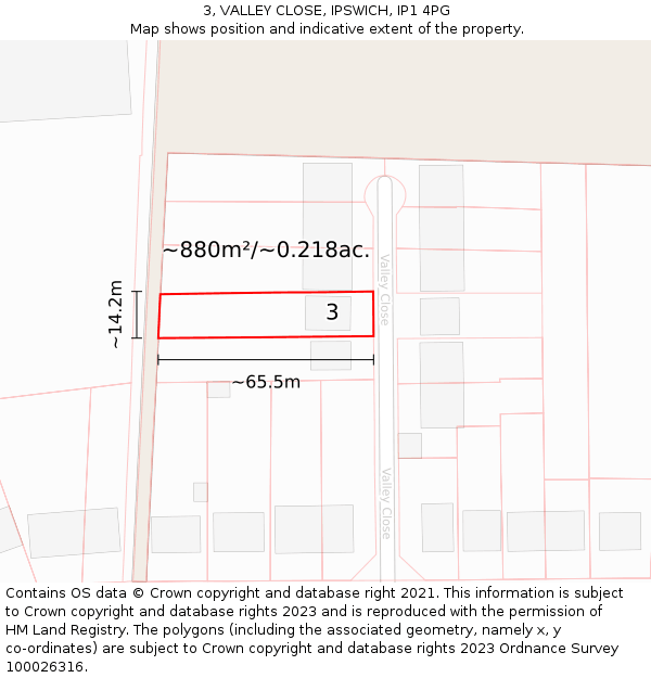 3, VALLEY CLOSE, IPSWICH, IP1 4PG: Plot and title map