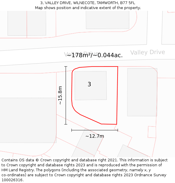3, VALLEY DRIVE, WILNECOTE, TAMWORTH, B77 5FL: Plot and title map