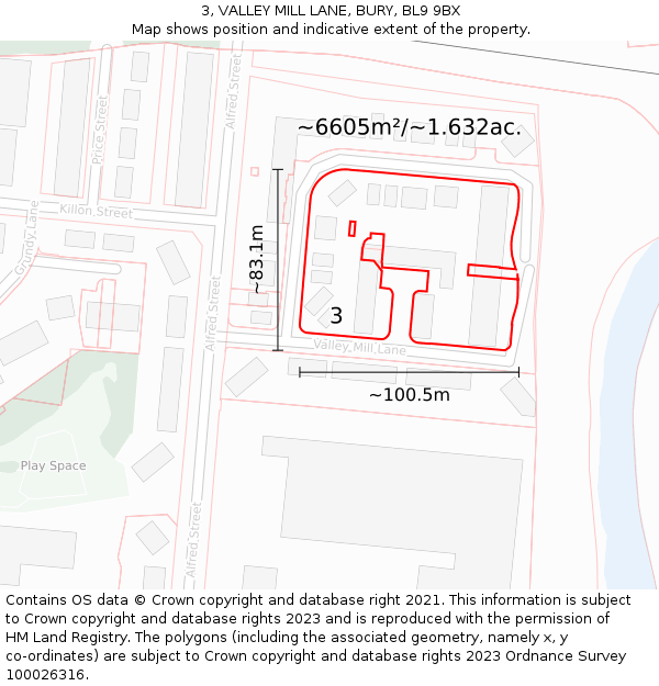 3, VALLEY MILL LANE, BURY, BL9 9BX: Plot and title map