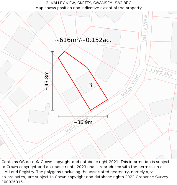 3, VALLEY VIEW, SKETTY, SWANSEA, SA2 8BG: Plot and title map