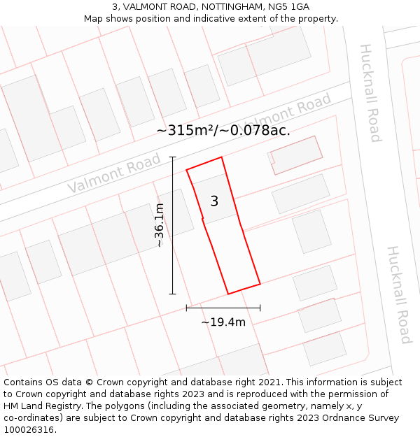 3, VALMONT ROAD, NOTTINGHAM, NG5 1GA: Plot and title map