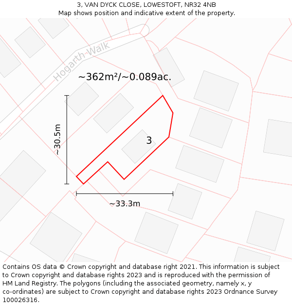 3, VAN DYCK CLOSE, LOWESTOFT, NR32 4NB: Plot and title map