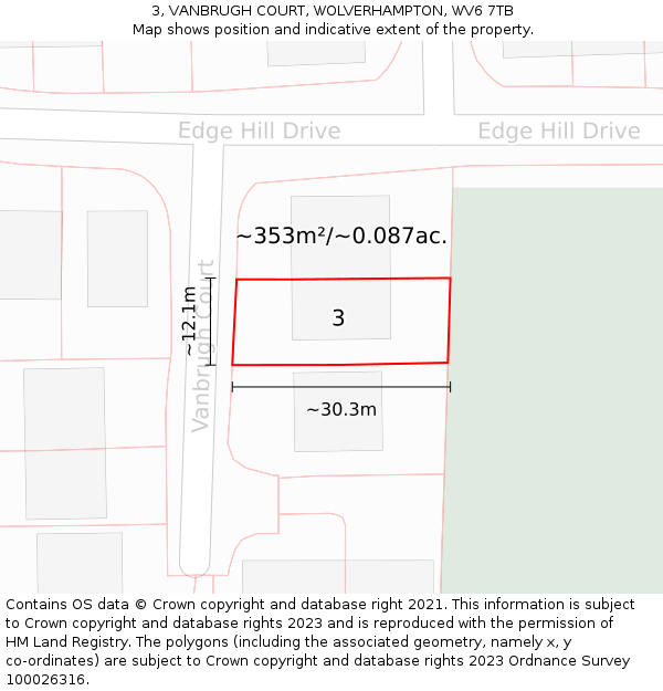 3, VANBRUGH COURT, WOLVERHAMPTON, WV6 7TB: Plot and title map