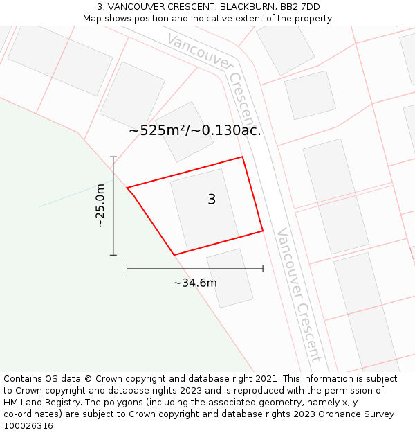 3, VANCOUVER CRESCENT, BLACKBURN, BB2 7DD: Plot and title map