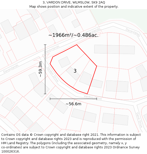 3, VARDON DRIVE, WILMSLOW, SK9 2AQ: Plot and title map