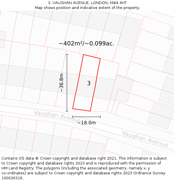 3, VAUGHAN AVENUE, LONDON, NW4 4HT: Plot and title map
