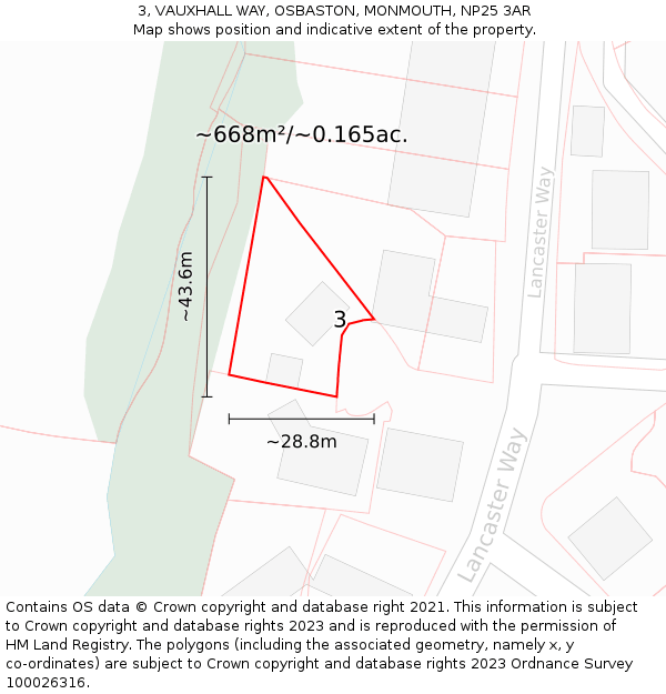 3, VAUXHALL WAY, OSBASTON, MONMOUTH, NP25 3AR: Plot and title map