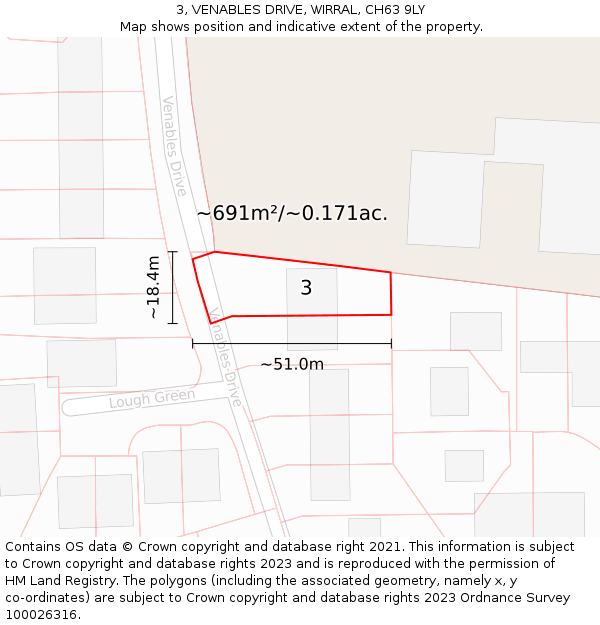 3, VENABLES DRIVE, WIRRAL, CH63 9LY: Plot and title map