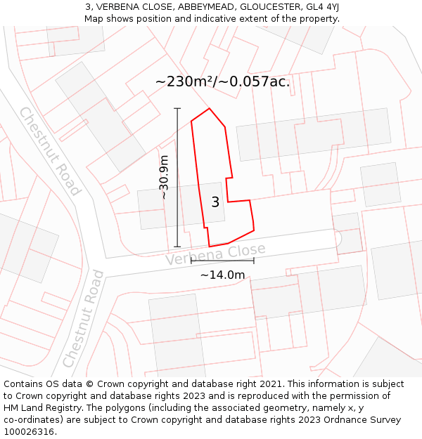 3, VERBENA CLOSE, ABBEYMEAD, GLOUCESTER, GL4 4YJ: Plot and title map