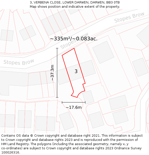 3, VERBENA CLOSE, LOWER DARWEN, DARWEN, BB3 0TB: Plot and title map