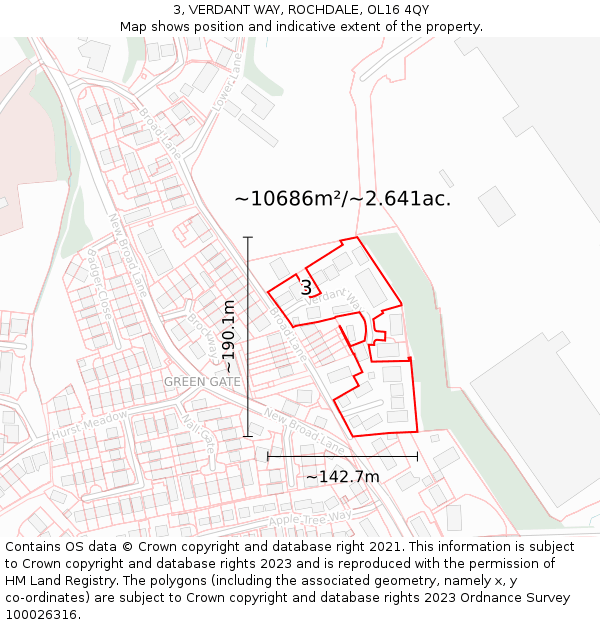 3, VERDANT WAY, ROCHDALE, OL16 4QY: Plot and title map