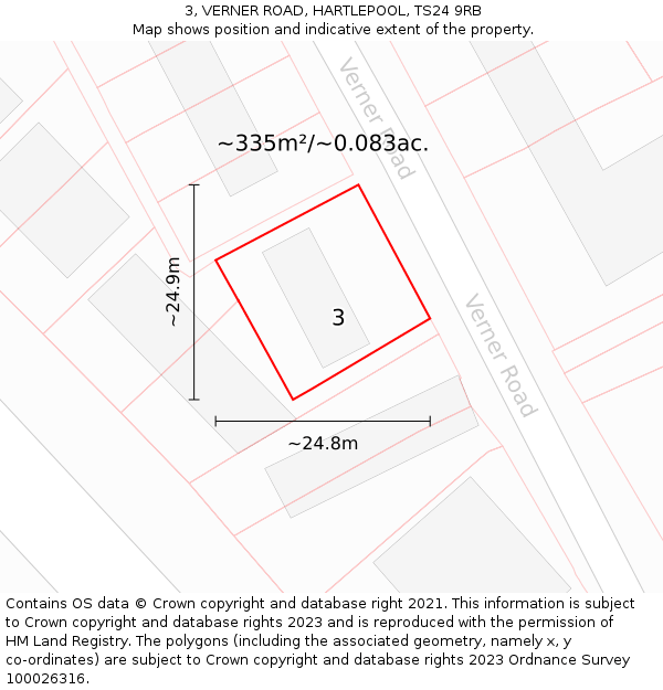 3, VERNER ROAD, HARTLEPOOL, TS24 9RB: Plot and title map