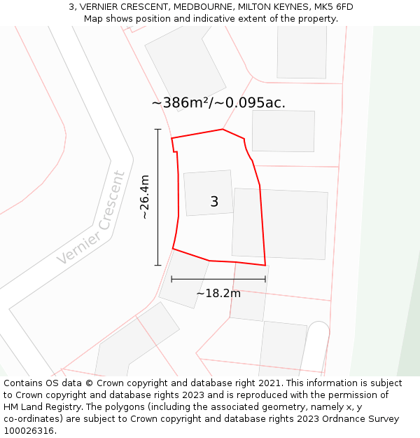 3, VERNIER CRESCENT, MEDBOURNE, MILTON KEYNES, MK5 6FD: Plot and title map