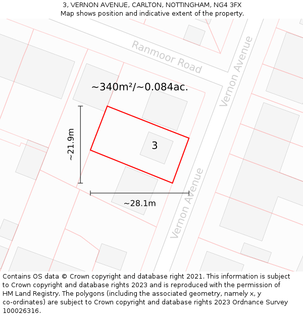 3, VERNON AVENUE, CARLTON, NOTTINGHAM, NG4 3FX: Plot and title map