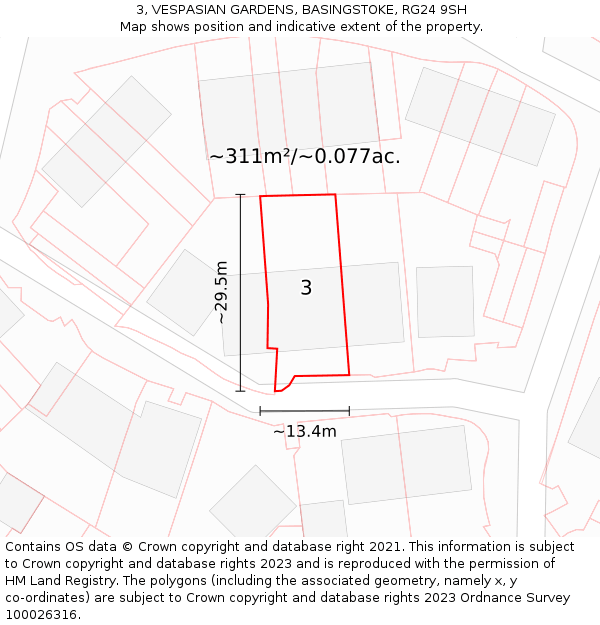 3, VESPASIAN GARDENS, BASINGSTOKE, RG24 9SH: Plot and title map