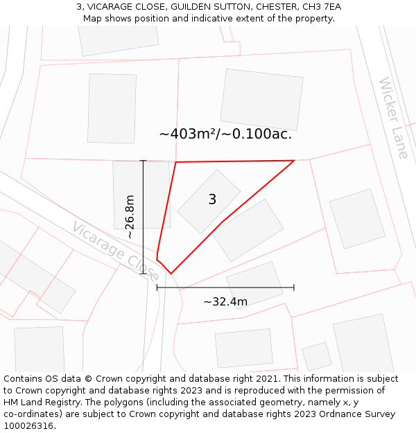 3, VICARAGE CLOSE, GUILDEN SUTTON, CHESTER, CH3 7EA: Plot and title map