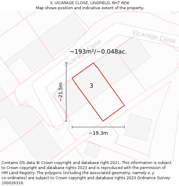 3, VICARAGE CLOSE, LINGFIELD, RH7 6EW: Plot and title map