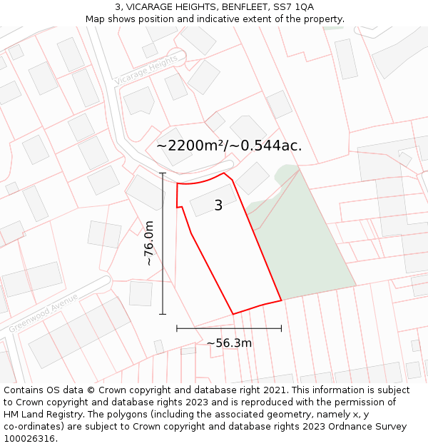 3, VICARAGE HEIGHTS, BENFLEET, SS7 1QA: Plot and title map