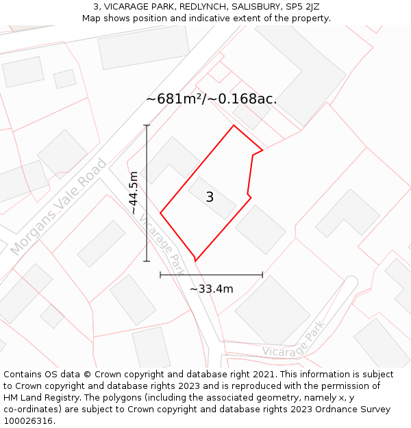 3, VICARAGE PARK, REDLYNCH, SALISBURY, SP5 2JZ: Plot and title map