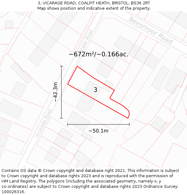 3, VICARAGE ROAD, COALPIT HEATH, BRISTOL, BS36 2RT: Plot and title map