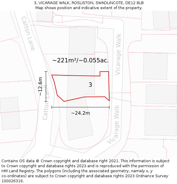 3, VICARAGE WALK, ROSLISTON, SWADLINCOTE, DE12 8LB: Plot and title map
