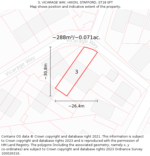3, VICARAGE WAY, HIXON, STAFFORD, ST18 0FT: Plot and title map