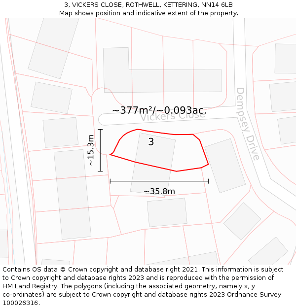 3, VICKERS CLOSE, ROTHWELL, KETTERING, NN14 6LB: Plot and title map