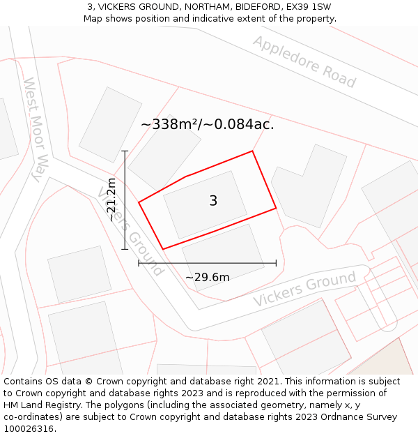 3, VICKERS GROUND, NORTHAM, BIDEFORD, EX39 1SW: Plot and title map