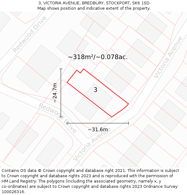 3, VICTORIA AVENUE, BREDBURY, STOCKPORT, SK6 1SD: Plot and title map