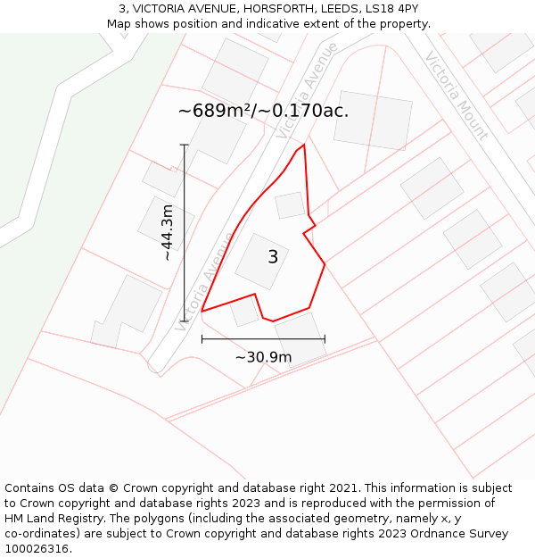 3, VICTORIA AVENUE, HORSFORTH, LEEDS, LS18 4PY: Plot and title map