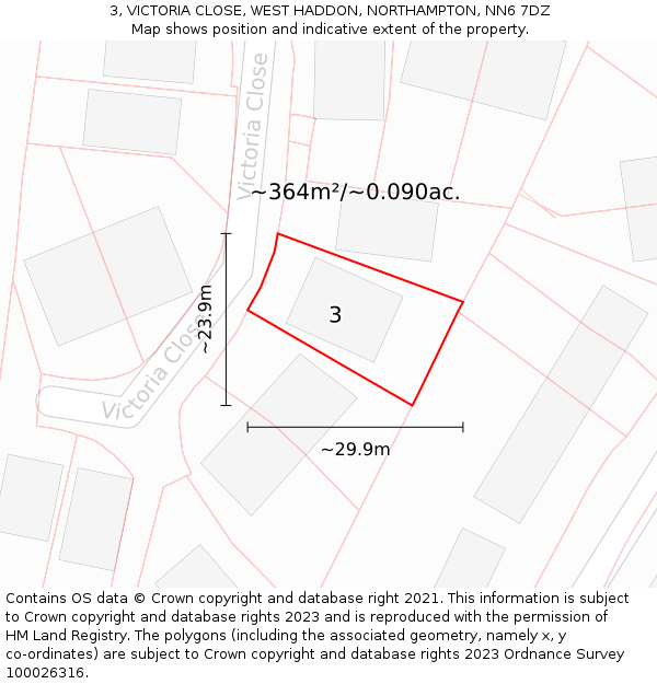 3, VICTORIA CLOSE, WEST HADDON, NORTHAMPTON, NN6 7DZ: Plot and title map