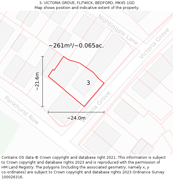 3, VICTORIA GROVE, FLITWICK, BEDFORD, MK45 1GD: Plot and title map