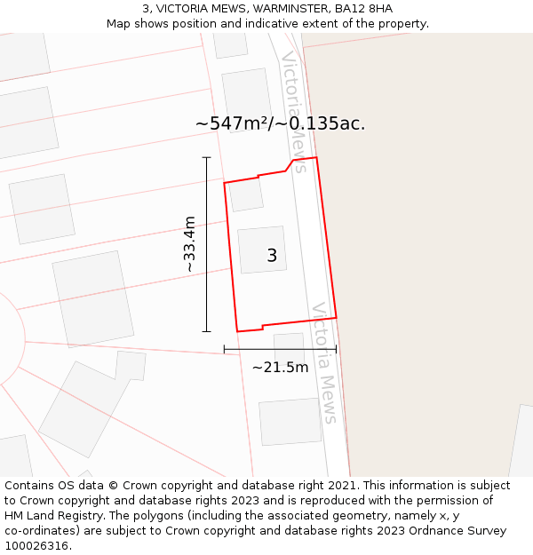 3, VICTORIA MEWS, WARMINSTER, BA12 8HA: Plot and title map