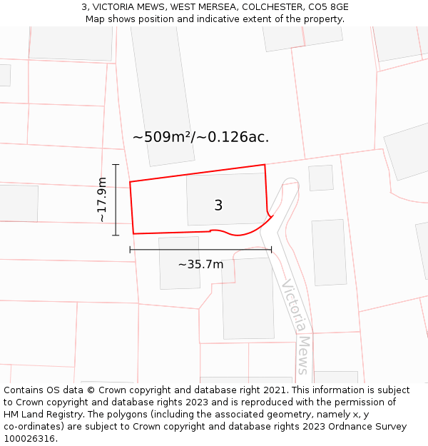 3, VICTORIA MEWS, WEST MERSEA, COLCHESTER, CO5 8GE: Plot and title map
