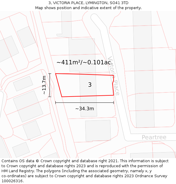 3, VICTORIA PLACE, LYMINGTON, SO41 3TD: Plot and title map