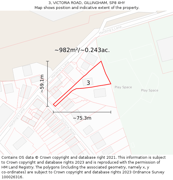 3, VICTORIA ROAD, GILLINGHAM, SP8 4HY: Plot and title map