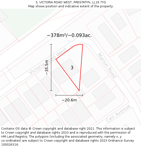3, VICTORIA ROAD WEST, PRESTATYN, LL19 7YG: Plot and title map