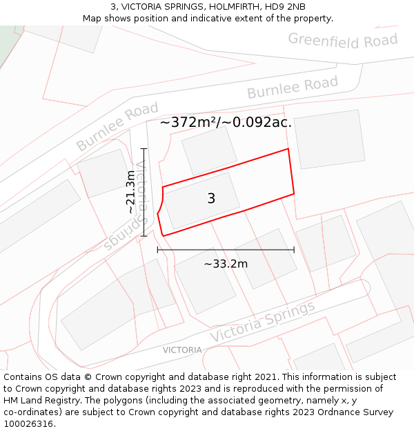 3, VICTORIA SPRINGS, HOLMFIRTH, HD9 2NB: Plot and title map